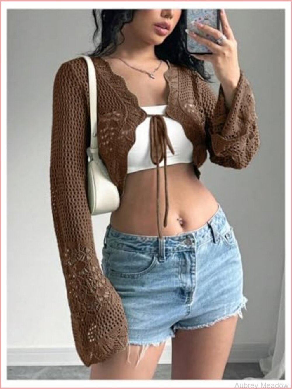 Crochet Tie Front Bell Sleeve Sweater Cardigan - Picture 4 of 5